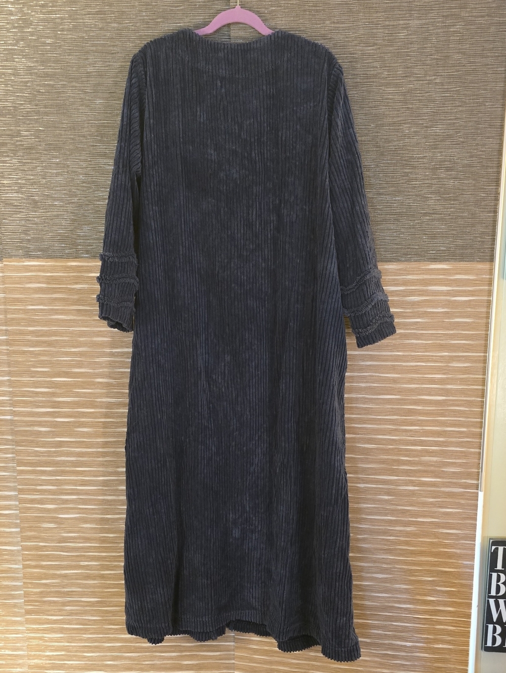 Only Necessities Navy Chenille Robe with Pink Rose Embroidery - Picture 4 of 4